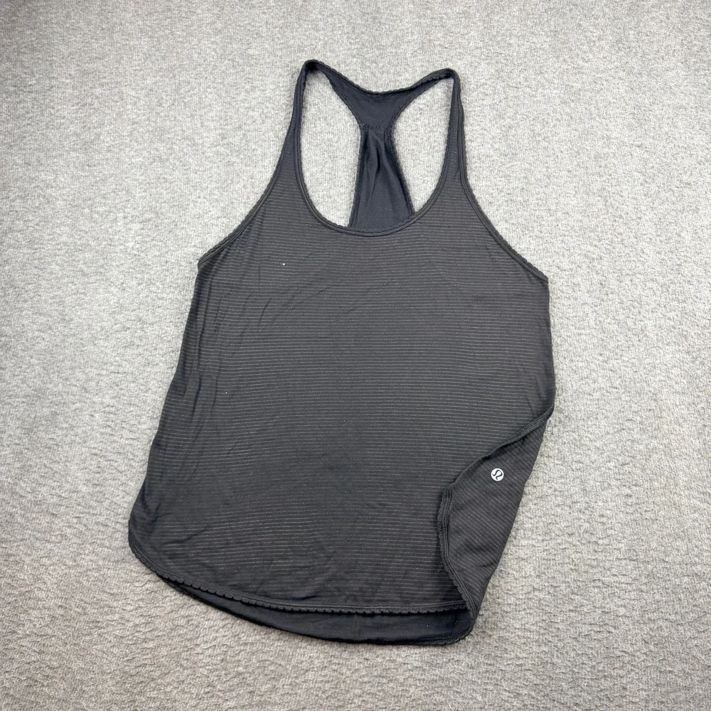 Lululemon Athletica Black Striped Racerback Tank Top Women's Size 6 Activewear‎